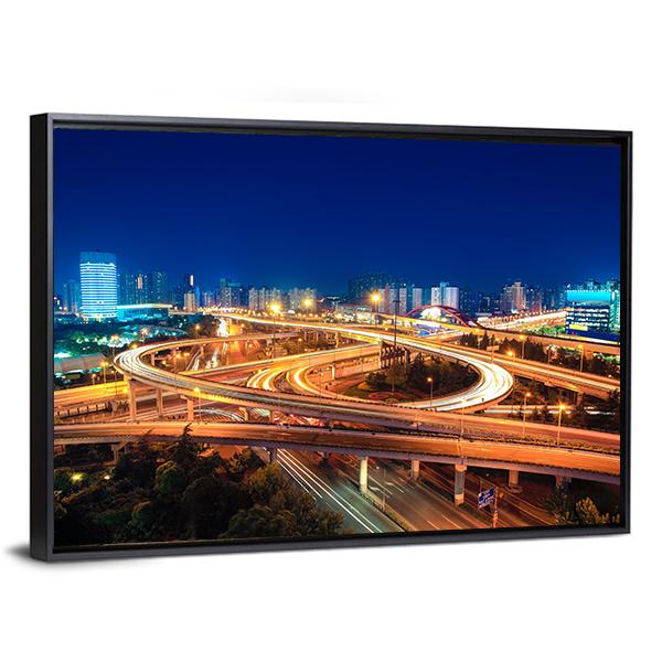 Modern Highways At Night Canvas Wall Art-5 Horizontal-Gallery Wrap-22" x 12"-Tiaracle