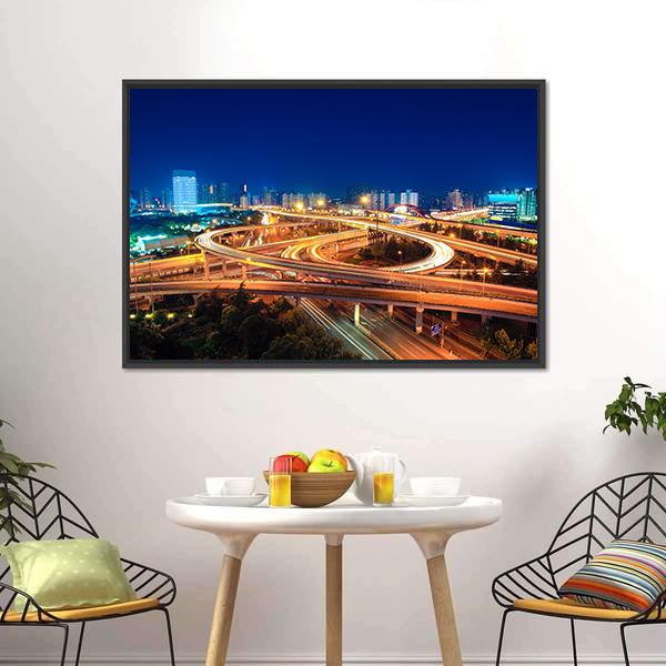 Modern Highways At Night Panoramic Canvas Wall Art-1 Piece-36" x 12"-Tiaracle