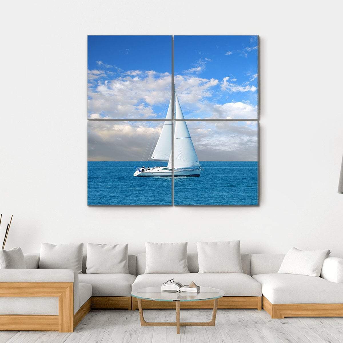 Modern Sail Boat Canvas Wall Art-4 Square-Gallery Wrap-17" x 17"-Tiaracle