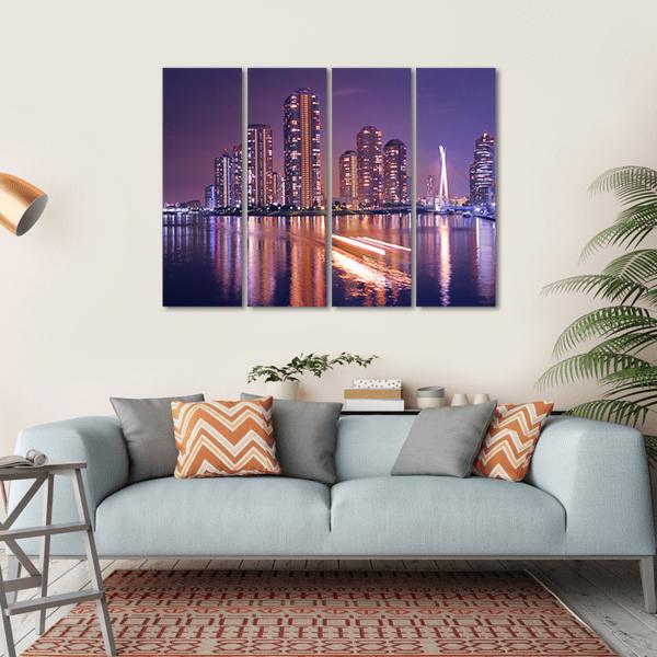 Modern Tokyo Buildings Canvas Wall Art-4 Horizontal-Gallery Wrap-34" x 24"-Tiaracle