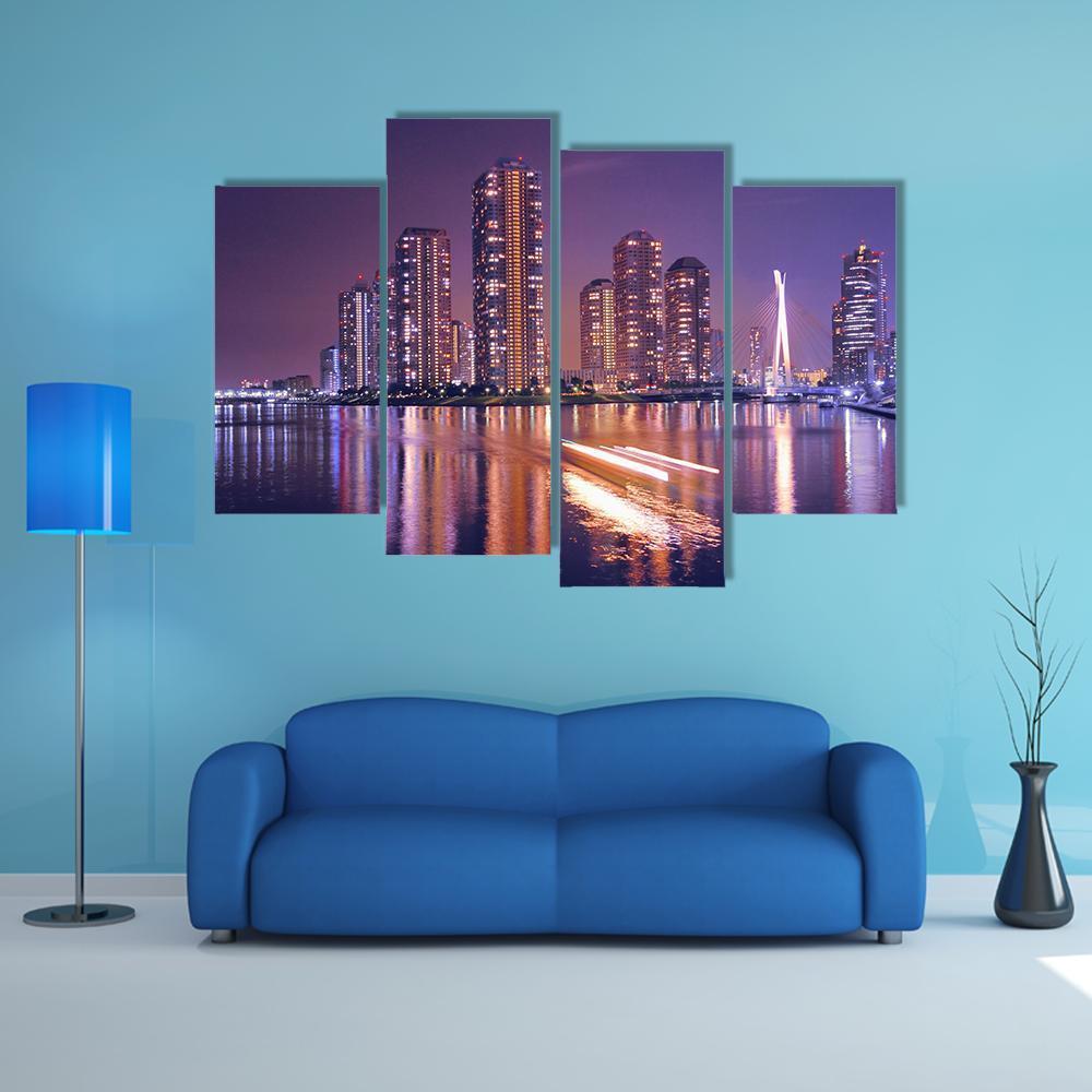Modern Tokyo Buildings Canvas Wall Art-4 Pop-Gallery Wrap-50" x 32"-Tiaracle