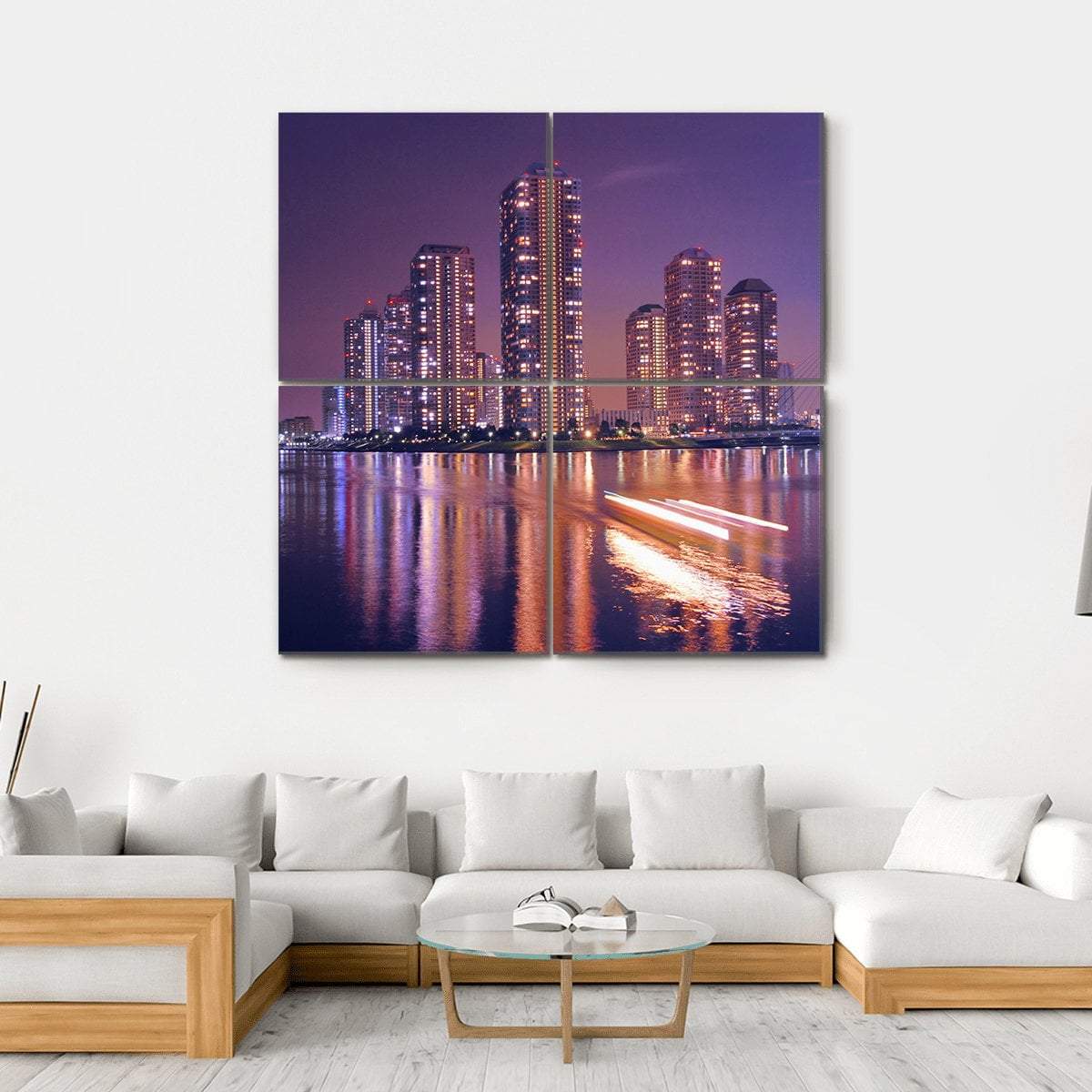 Modern Tokyo Buildings Canvas Wall Art-4 Square-Gallery Wrap-17" x 17"-Tiaracle