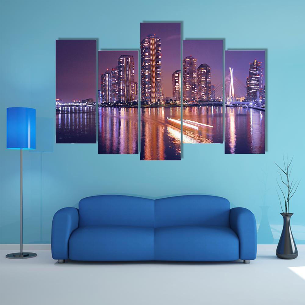 Modern Tokyo Buildings Canvas Wall Art-5 Pop-Gallery Wrap-47" x 32"-Tiaracle