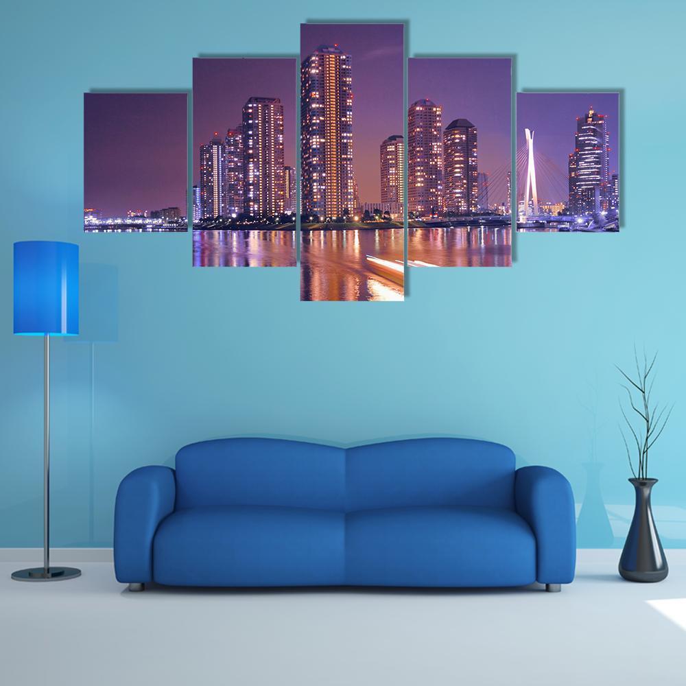 Modern Tokyo Buildings Canvas Wall Art-5 Star-Gallery Wrap-62" x 32"-Tiaracle