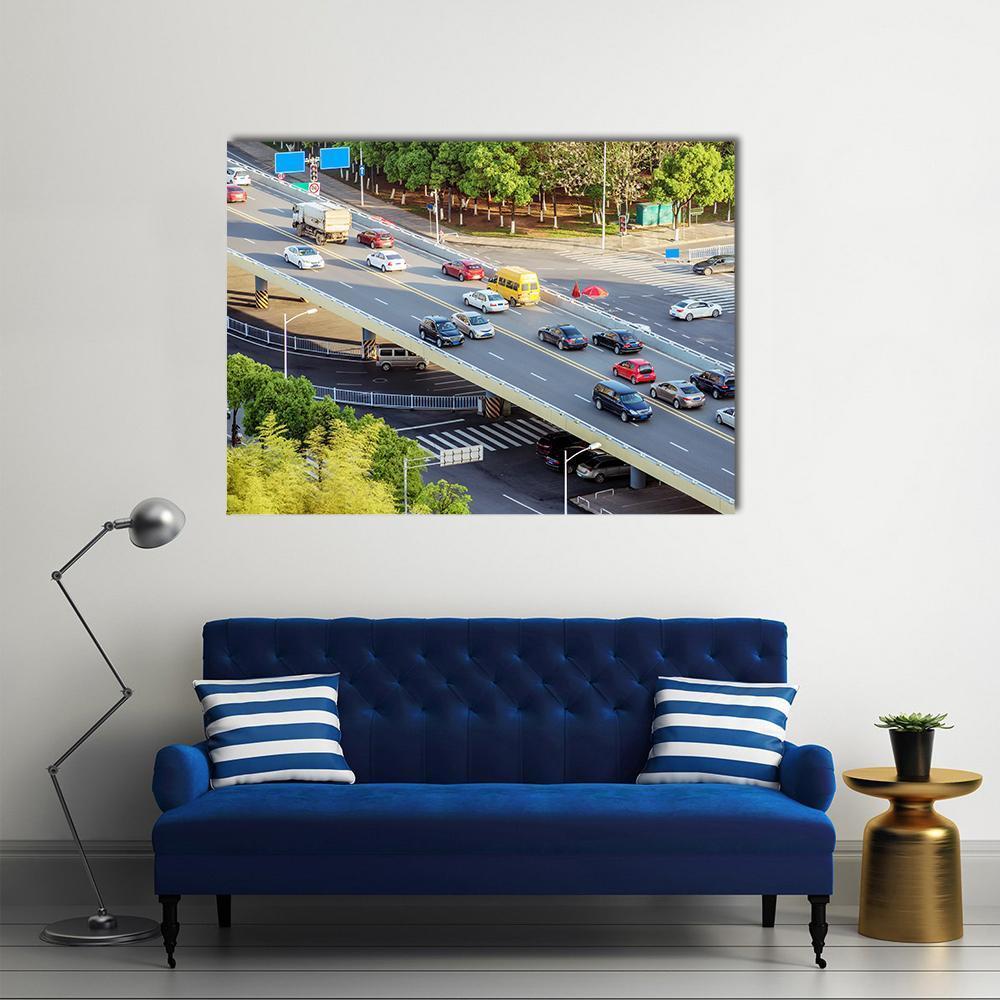 Aerial View Of Traffic Canvas Wall Art-1 Piece-Gallery Wrap-48" x 32"-Tiaracle