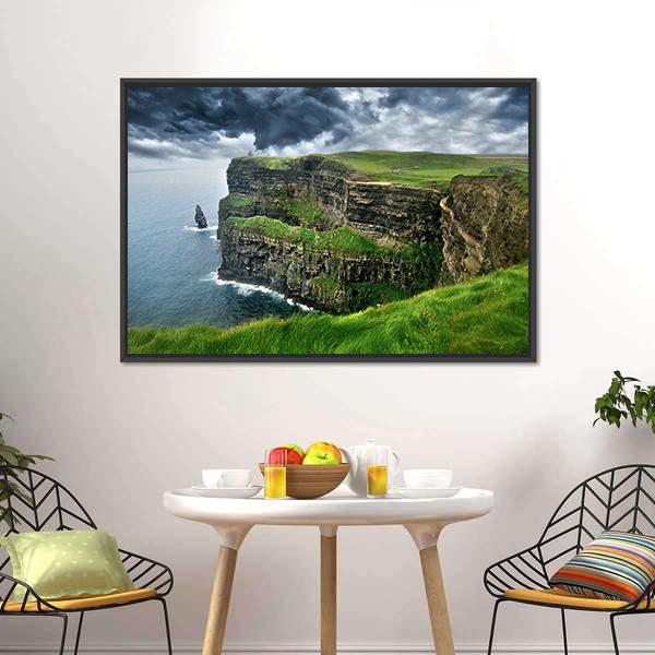 Moher Cliffs Under Clouds Canvas Wall Art-1 Piece-Floating Frame-24" x 16"-Tiaracle
