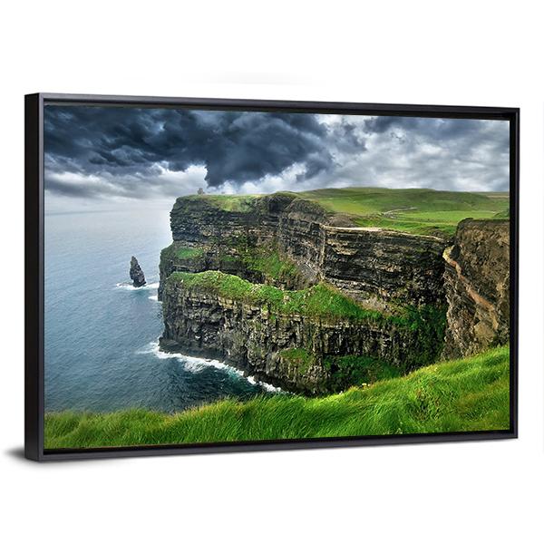 Moher Cliffs Under Clouds Canvas Wall Art-3 Horizontal-Gallery Wrap-25" x 16"-Tiaracle
