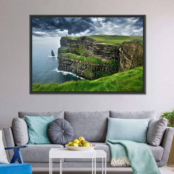 Moher Cliffs Under Clouds Canvas Wall Art-3 Horizontal-Gallery Wrap-25" x 16"-Tiaracle
