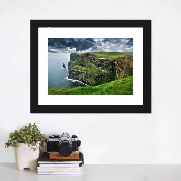 Moher Cliffs Under Clouds Canvas Wall Art-3 Horizontal-Gallery Wrap-25" x 16"-Tiaracle