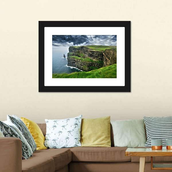 Moher Cliffs Under Clouds Canvas Wall Art-1 Piece-Framed Print-20" x 16"-Tiaracle