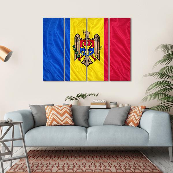 Waving Moldova Flag Canvas Wall Art-4 Horizontal-Gallery Wrap-34" x 24"-Tiaracle