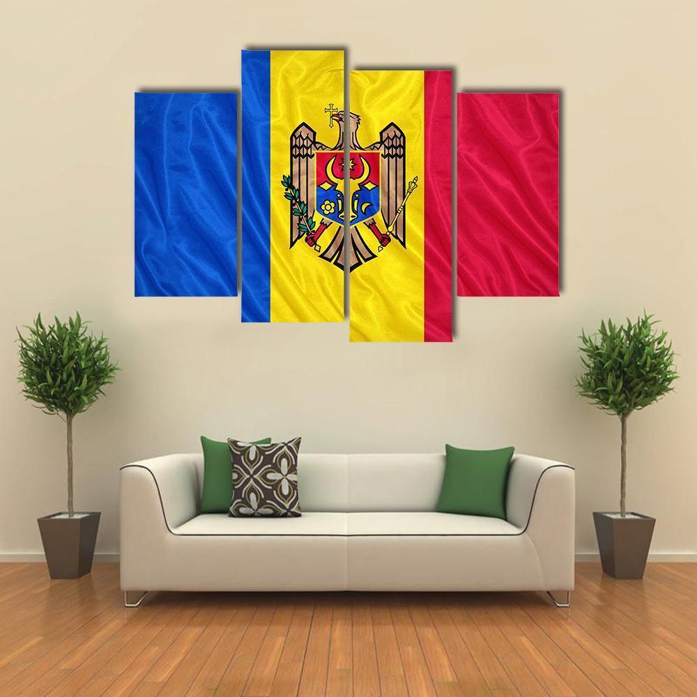 Waving Moldova Flag Canvas Wall Art-4 Pop-Gallery Wrap-50" x 32"-Tiaracle