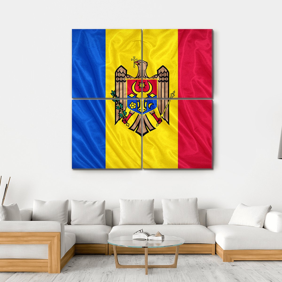 Waving Moldova Flag Canvas Wall Art-4 Square-Gallery Wrap-17" x 17"-Tiaracle