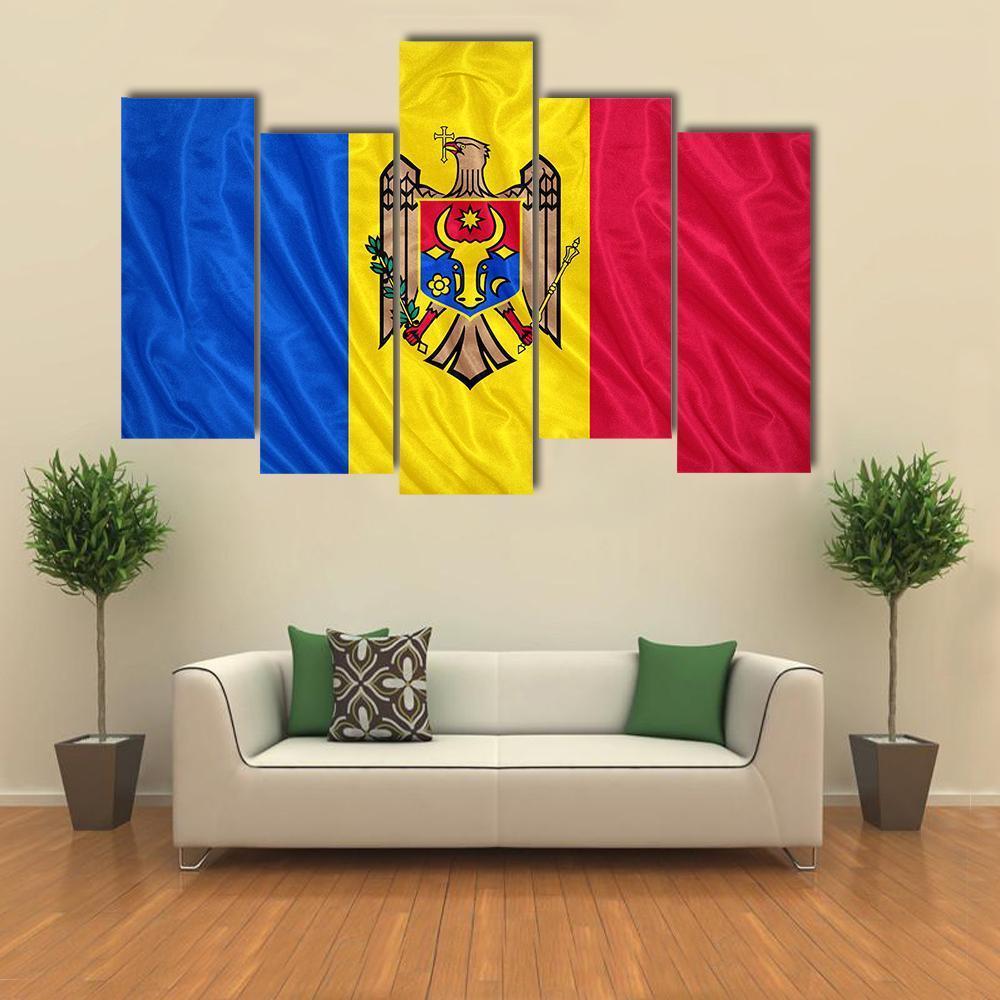 Waving Moldova Flag Canvas Wall Art-5 Pop-Gallery Wrap-47" x 32"-Tiaracle