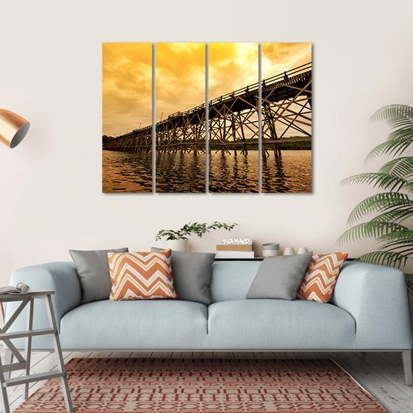 Mon Bridge At Dawn Canvas Wall Art-4 Horizontal-Gallery Wrap-34" x 24"-Tiaracle
