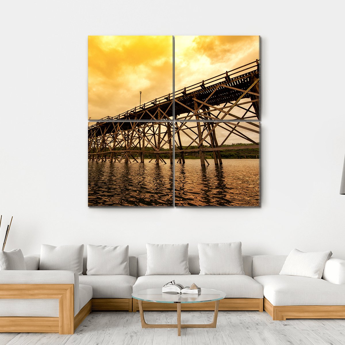 Mon Bridge At Dawn Canvas Wall Art-4 Square-Gallery Wrap-17" x 17"-Tiaracle