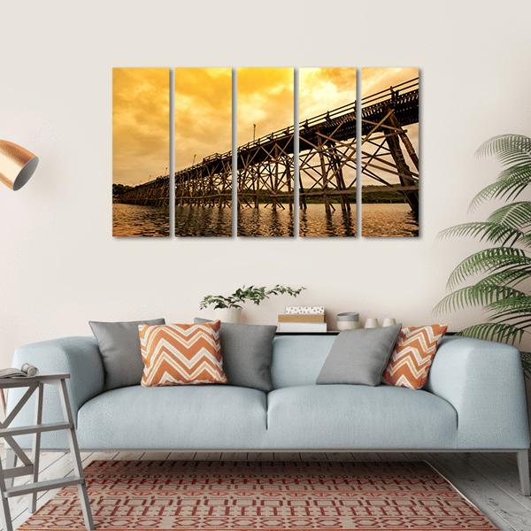 Mon Bridge At Dawn Canvas Wall Art-5 Horizontal-Gallery Wrap-22" x 12"-Tiaracle