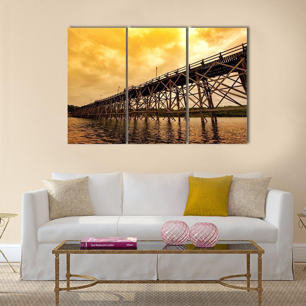 Mon Bridge At Dawn Canvas Wall Art-3 Horizontal-Gallery Wrap-37" x 24"-Tiaracle