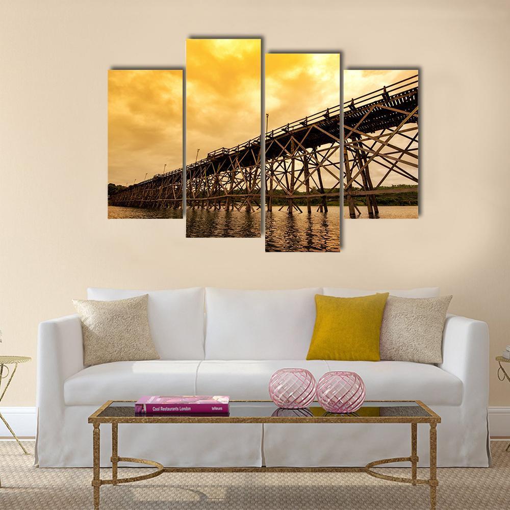 Mon Bridge At Dawn Canvas Wall Art-4 Pop-Gallery Wrap-50" x 32"-Tiaracle