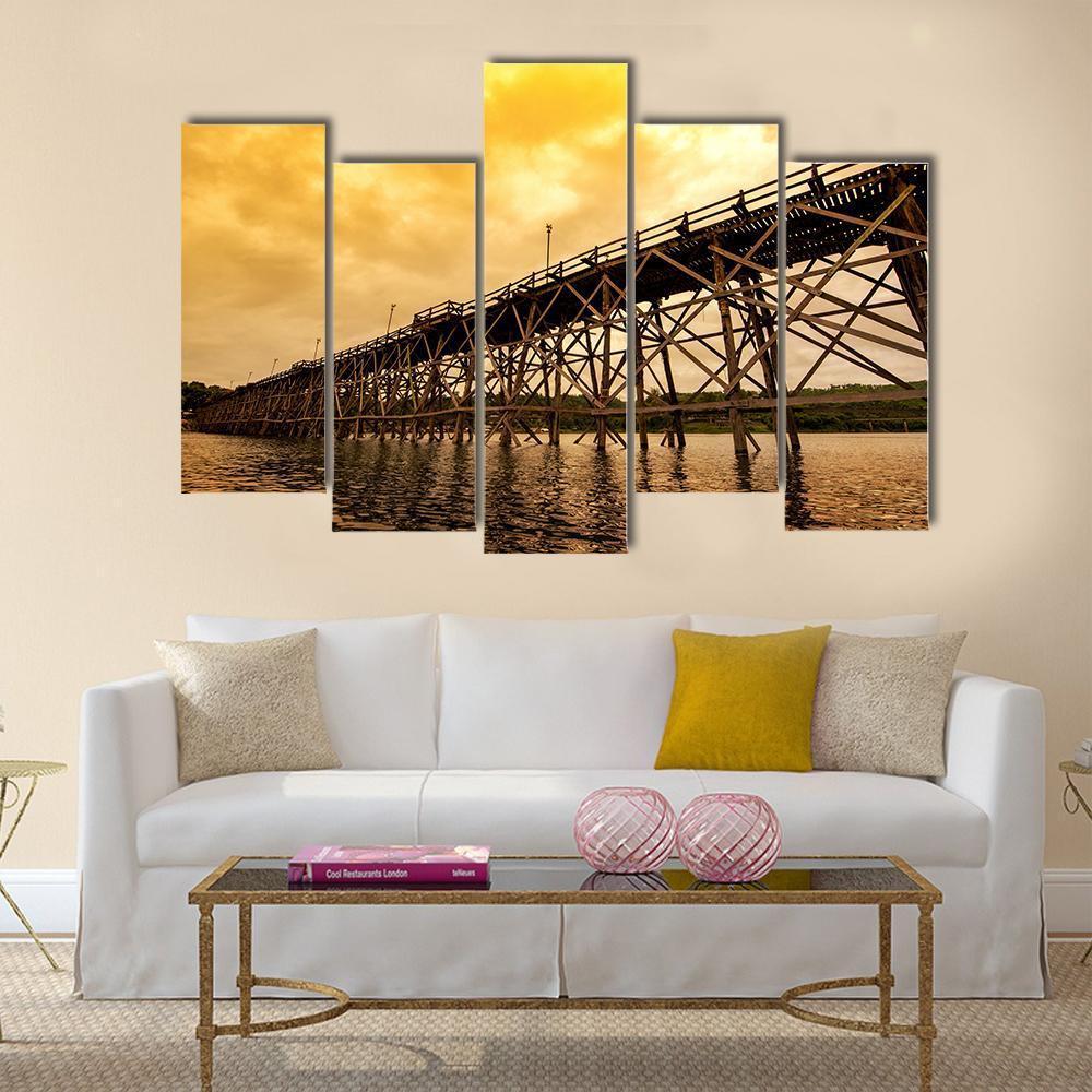 Mon Bridge At Dawn Canvas Wall Art-5 Pop-Gallery Wrap-47" x 32"-Tiaracle