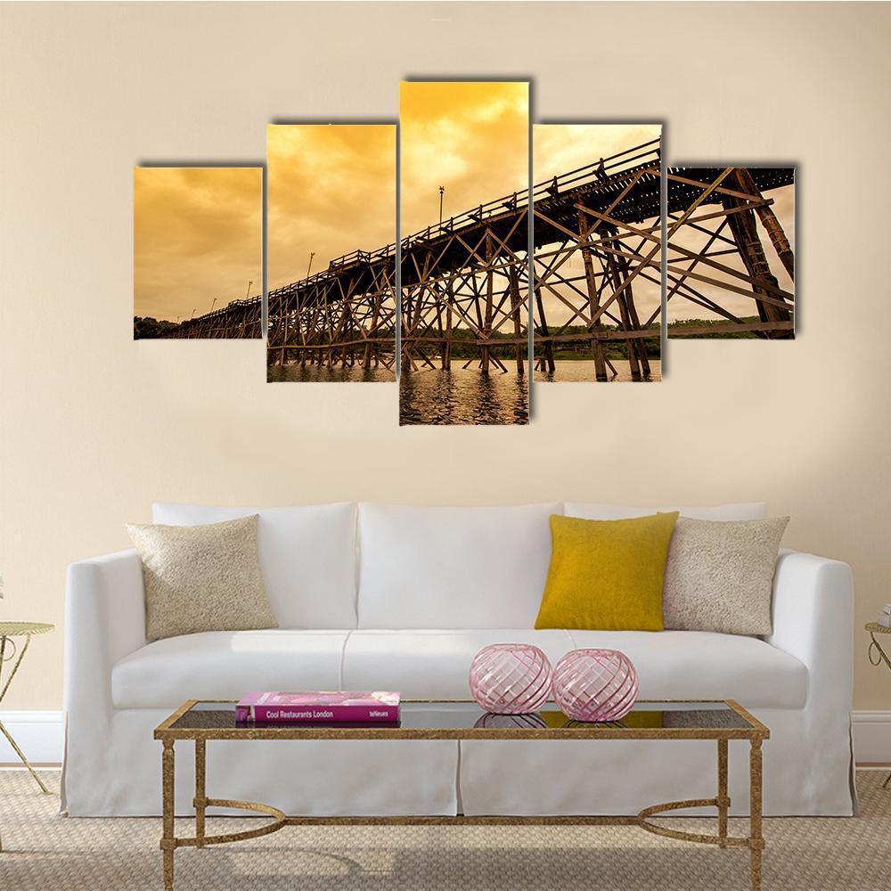 Mon Bridge At Dawn Canvas Wall Art-5 Star-Gallery Wrap-62" x 32"-Tiaracle