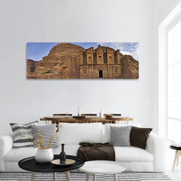 Ad-Deir In Petra Jordan Panoramic Canvas Wall Art-3 Piece-25" x 08"-Tiaracle