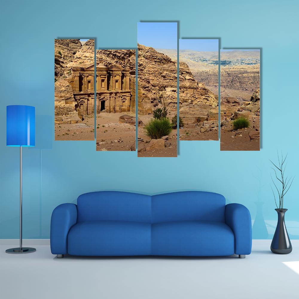 Monastery At Petra Jordan Canvas Wall Art-5 Pop-Gallery Wrap-47" x 32"-Tiaracle