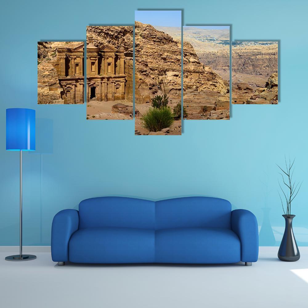 Monastery At Petra Jordan Canvas Wall Art-5 Star-Gallery Wrap-62" x 32"-Tiaracle