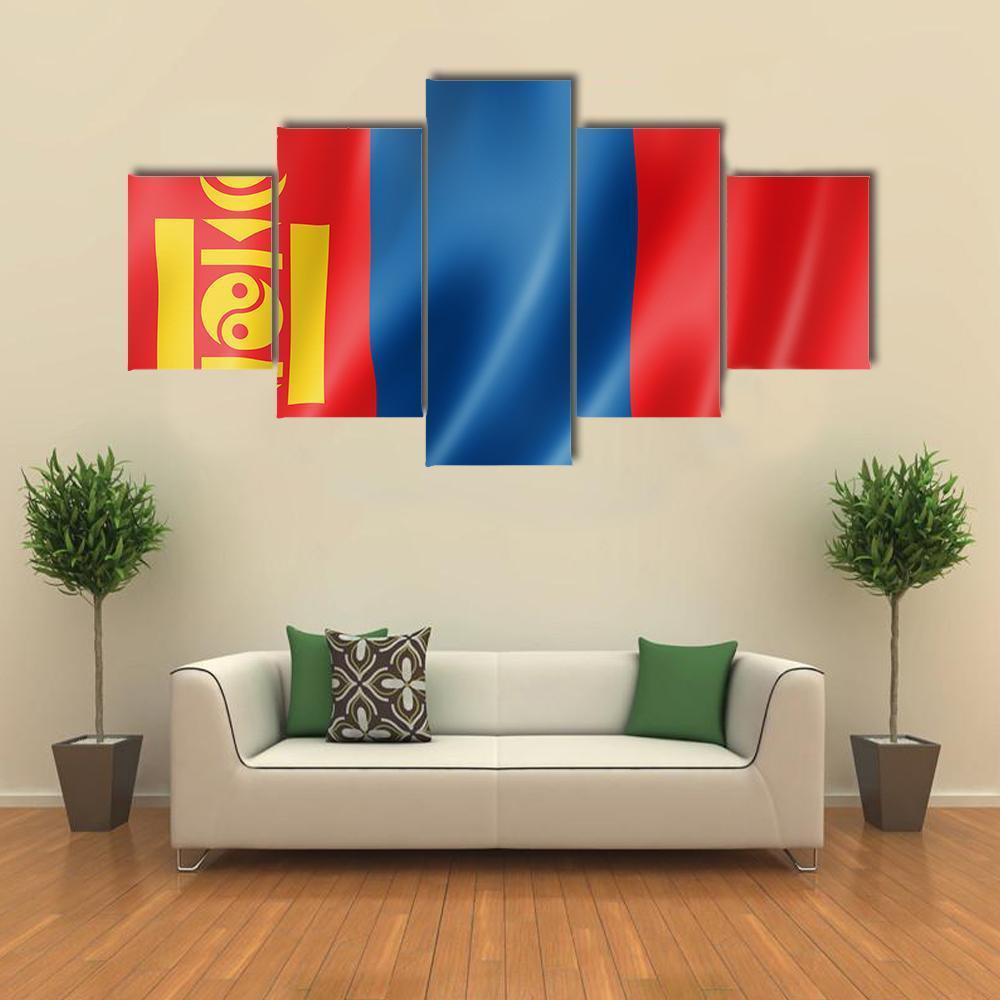 Mongolia Flag Canvas Wall Art-5 Star-Gallery Wrap-62" x 32"-Tiaracle