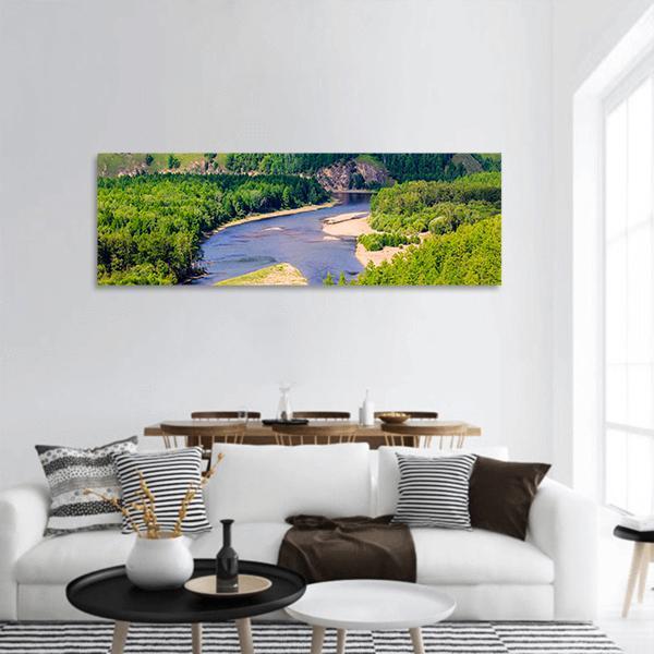 White Deer Island Mongolia Panoramic Canvas Wall Art-3 Piece-25" x 08"-Tiaracle