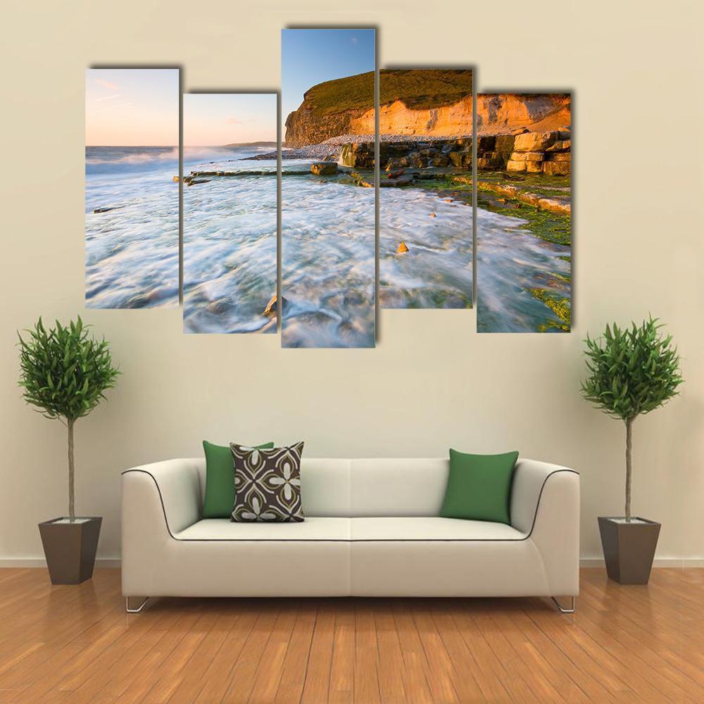 Monknash Beach In Glamorgan Canvas Wall Art-5 Pop-Gallery Wrap-47" x 32"-Tiaracle