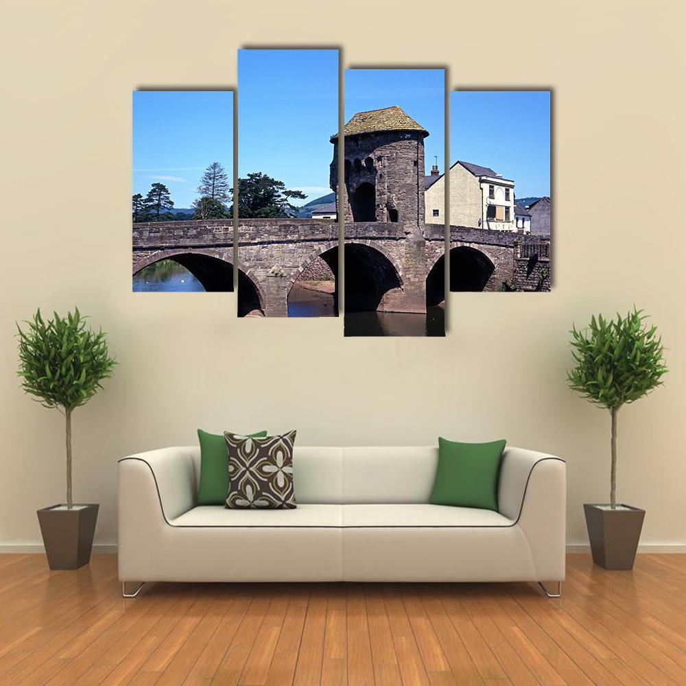 Monnow Bridge &amp; Gatehouse Canvas Wall Art-4 Pop-Gallery Wrap-50" x 32"-Tiaracle