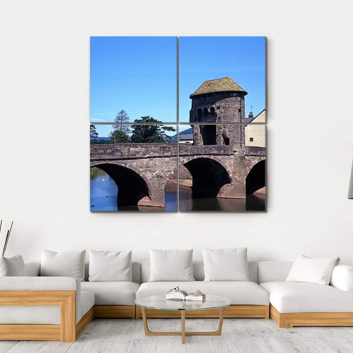 Monnow Bridge &amp; Gatehouse Canvas Wall Art-4 Square-Gallery Wrap-17" x 17"-Tiaracle