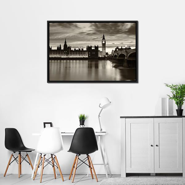 Monochrome Big Ben Canvas Wall Art-5 Horizontal-Gallery Wrap-22" x 12"-Tiaracle