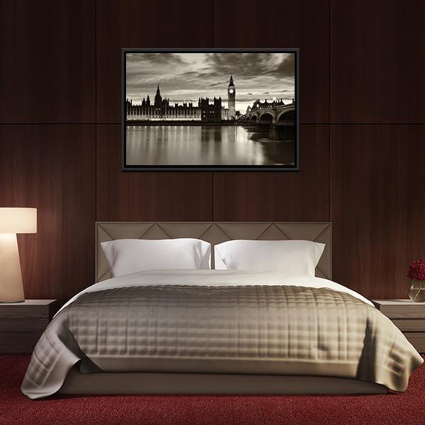 Monochrome Big Ben Canvas Wall Art-5 Horizontal-Gallery Wrap-22" x 12"-Tiaracle