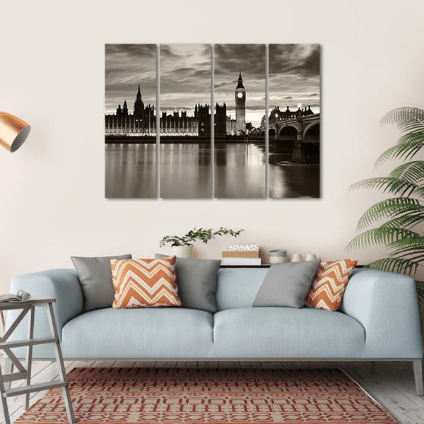 Monochrome Big Ben Canvas Wall Art-4 Horizontal-Gallery Wrap-34" x 24"-Tiaracle