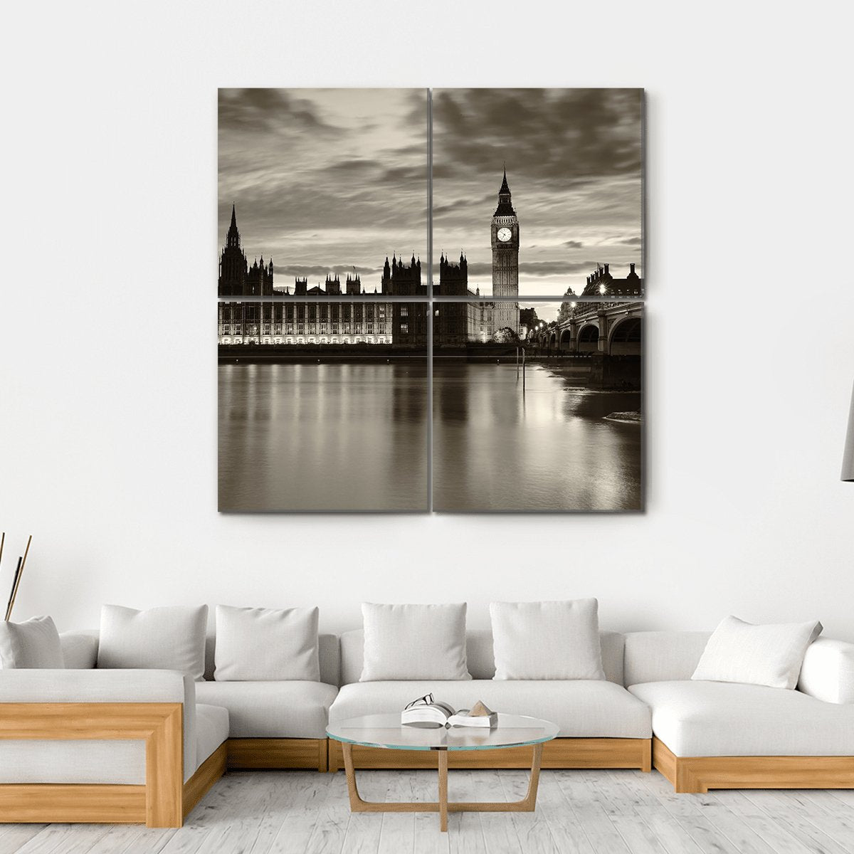 Monochrome Big Ben Canvas Wall Art-4 Square-Gallery Wrap-17" x 17"-Tiaracle