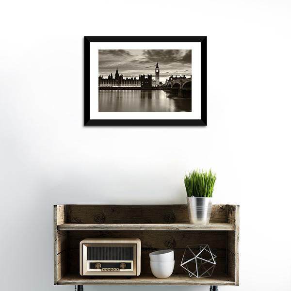 Monochrome Big Ben Canvas Wall Art-1 Piece-Framed Print-20" x 16"-Tiaracle