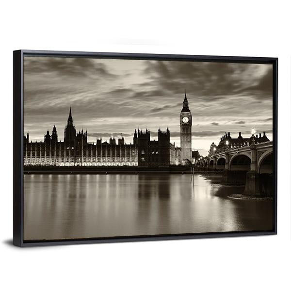 Monochrome Big Ben Panoramic Canvas Wall Art-1 Piece-36" x 12"-Tiaracle