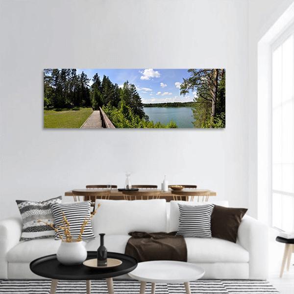 Scenic View Of Lake Panoramic Canvas Wall Art-3 Piece-25" x 08"-Tiaracle