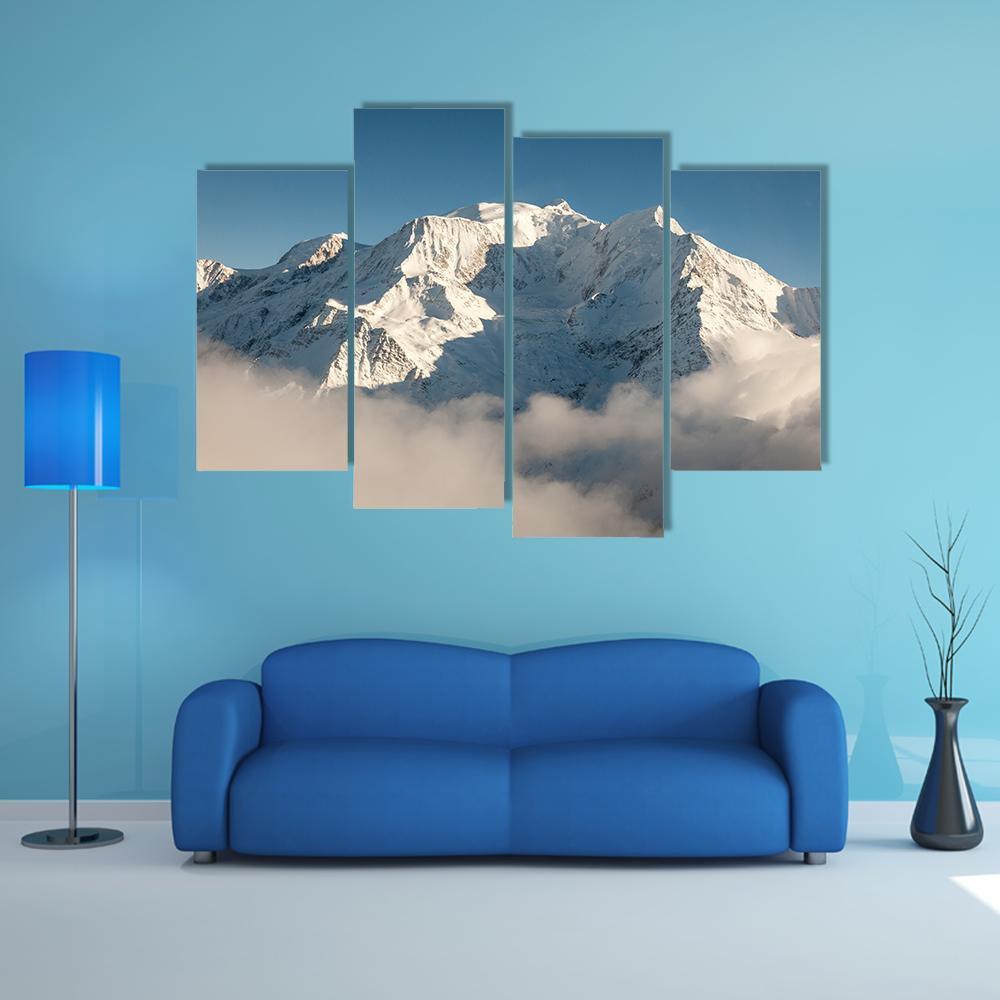 Mont Blanc In Winter Canvas Wall Art-4 Pop-Gallery Wrap-50&quot; x 32&quot;-Tiaracle