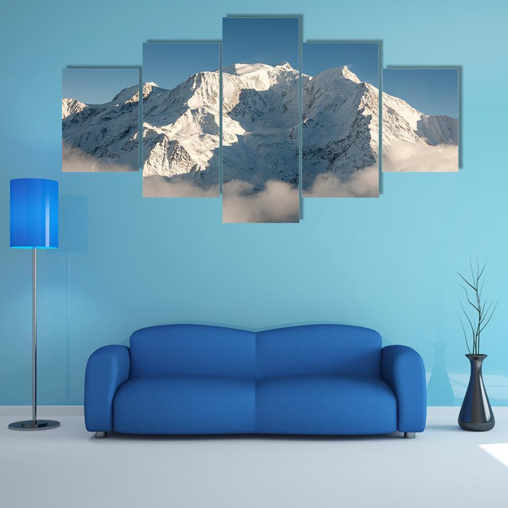 Mont Blanc In Winter Canvas Wall Art-5 Star-Gallery Wrap-62&quot; x 32&quot;-Tiaracle
