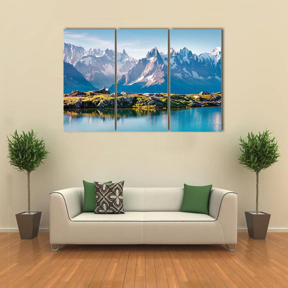Mont Blanc With Lake Canvas Wall Art-3 Horizontal-Gallery Wrap-37" x 24"-Tiaracle