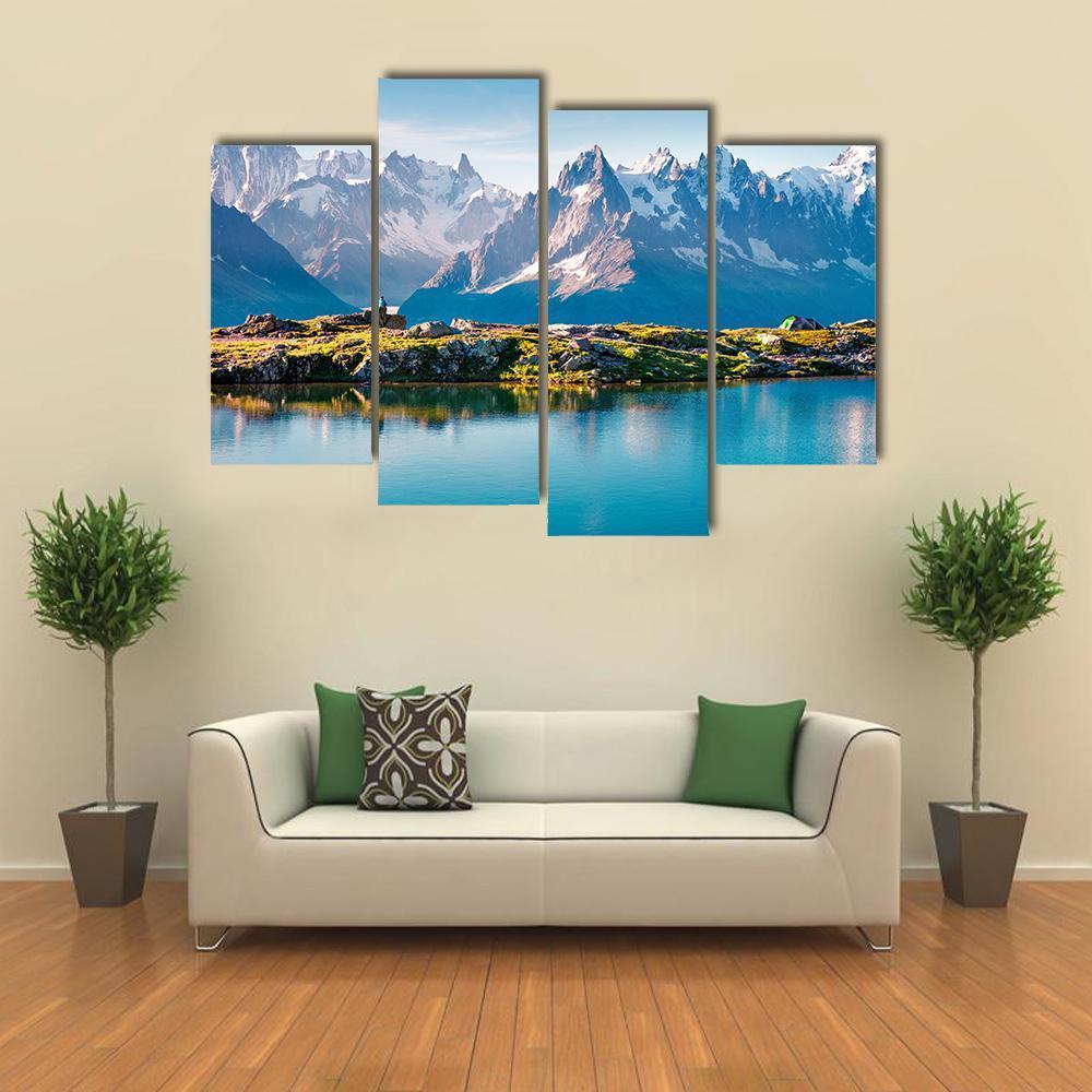 Mont Blanc With Lake Canvas Wall Art-4 Pop-Gallery Wrap-50" x 32"-Tiaracle