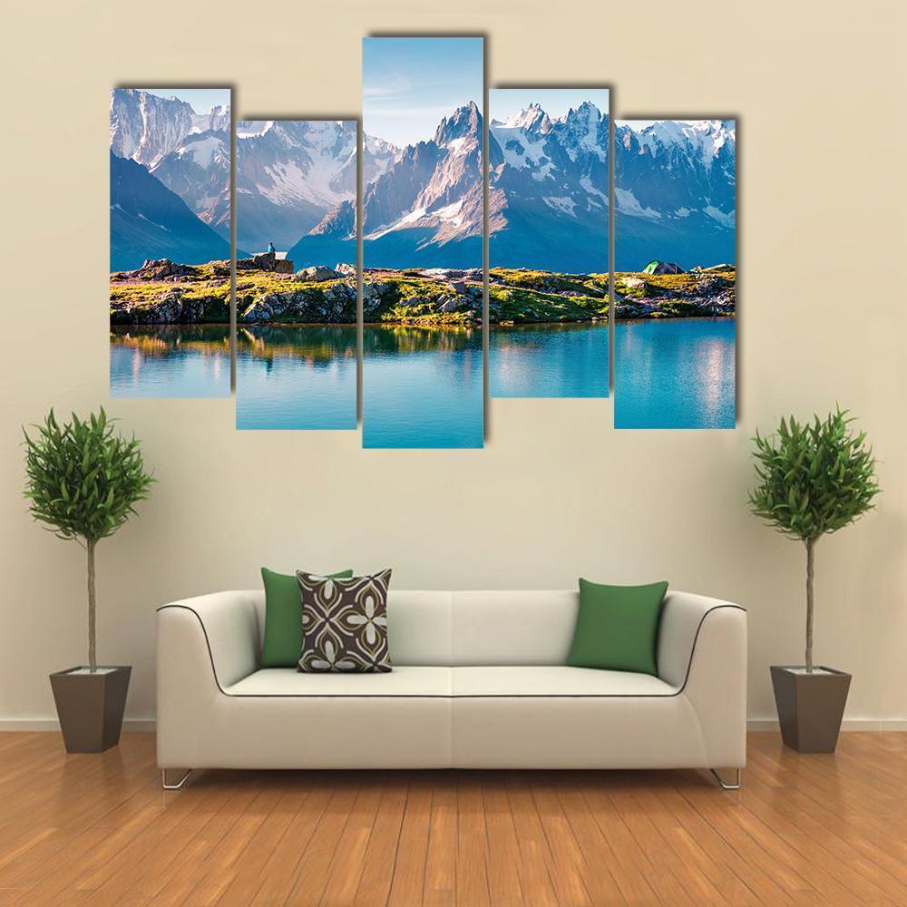Mont Blanc With Lake Canvas Wall Art-5 Pop-Gallery Wrap-47" x 32"-Tiaracle