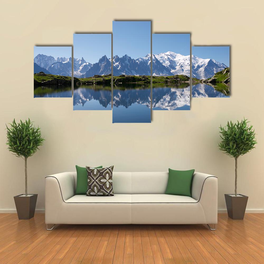 Mont Blanc reflected in Cheserys Lake Canvas Wall Art-5 Star-Gallery Wrap-42" x 21"-Tiaracle