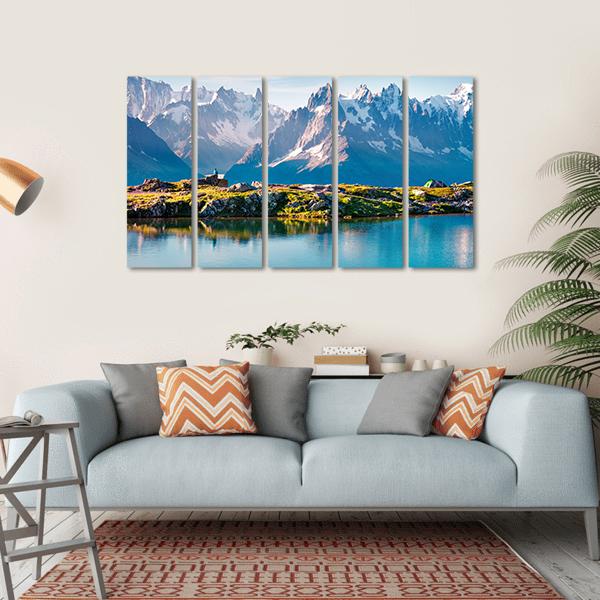 Mont Blanc With Lake Canvas Wall Art-5 Horizontal-Gallery Wrap-22" x 12"-Tiaracle