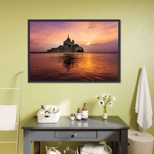 Mont Saint Michel Canvas Wall Art-1 Piece-Floating Frame-24" x 16"-Tiaracle