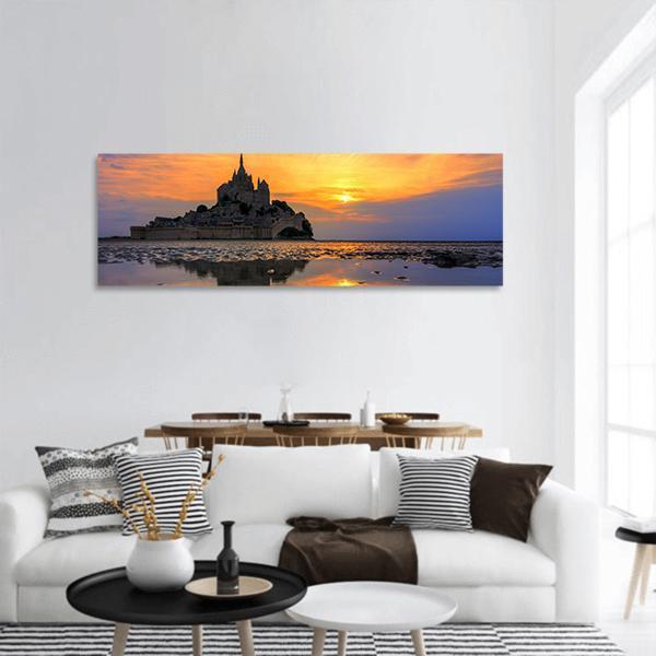 Le Mont Saint Michel In Normandy Panoramic Canvas Wall Art-3 Piece-25" x 08"-Tiaracle