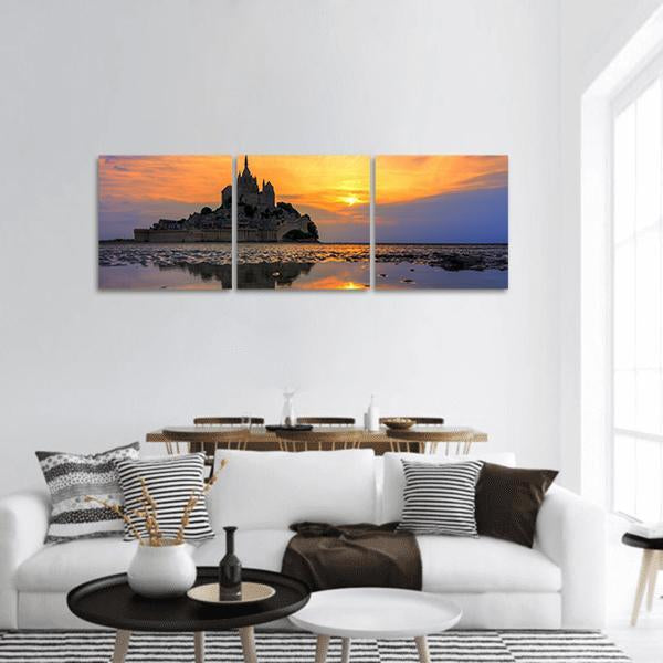 Le Mont Saint Michel In Normandy Panoramic Canvas Wall Art-3 Piece-25" x 08"-Tiaracle